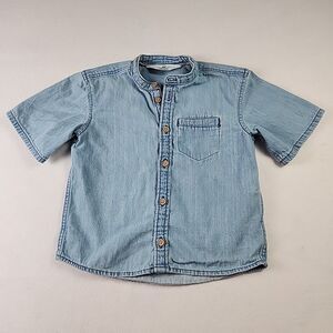 H&M Toddler Boys Denim Short Sleeve Button Down Shirt 2T Band Collar